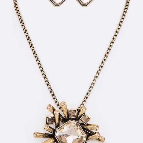 Multi Crystal Topaz Pendant Necklace Set NWT - Picture 2 of 5